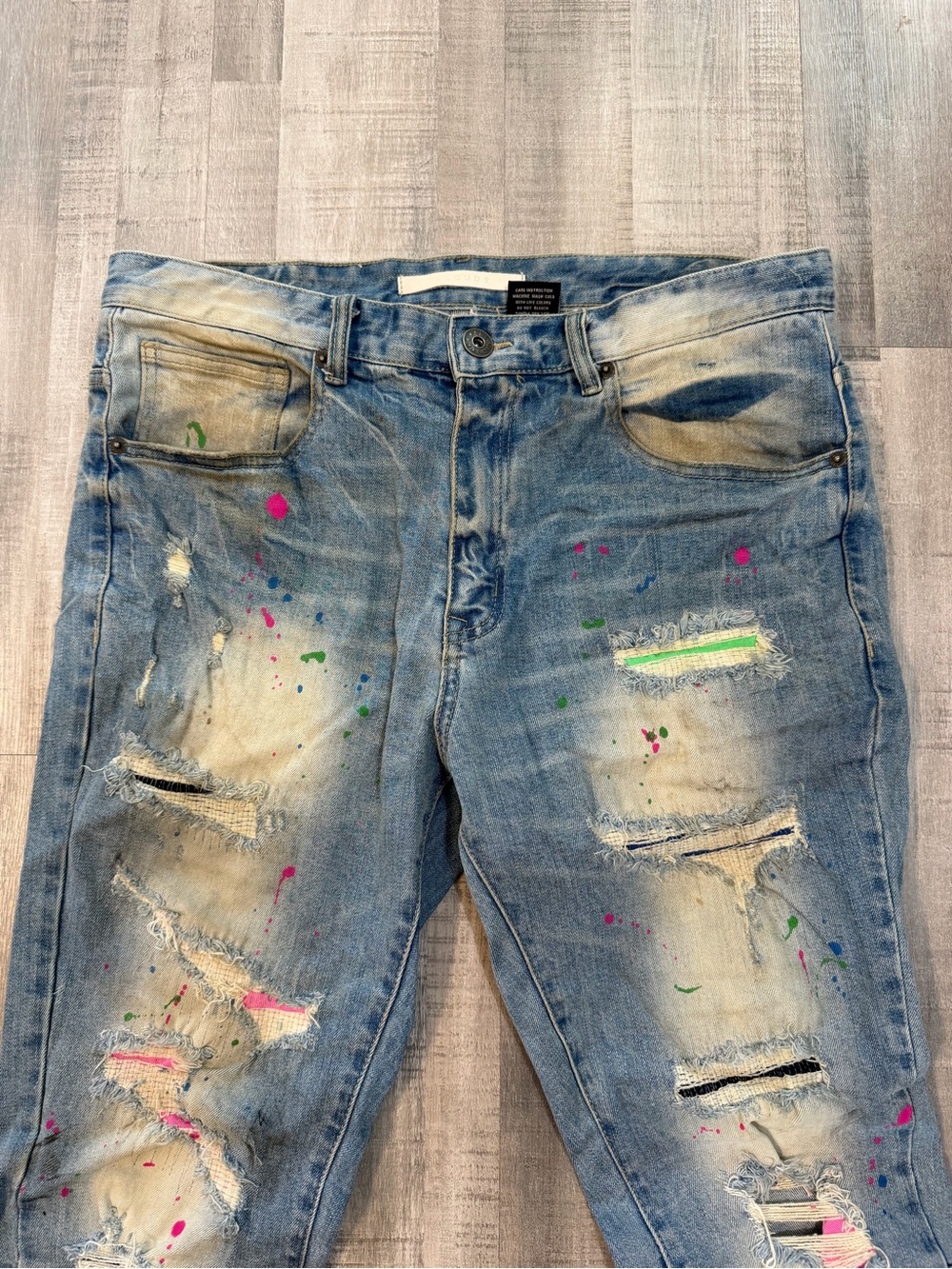 KLOUD9 Men’s Distressed Paint Splatter Skinny Jeans Light Wash Size 36x32